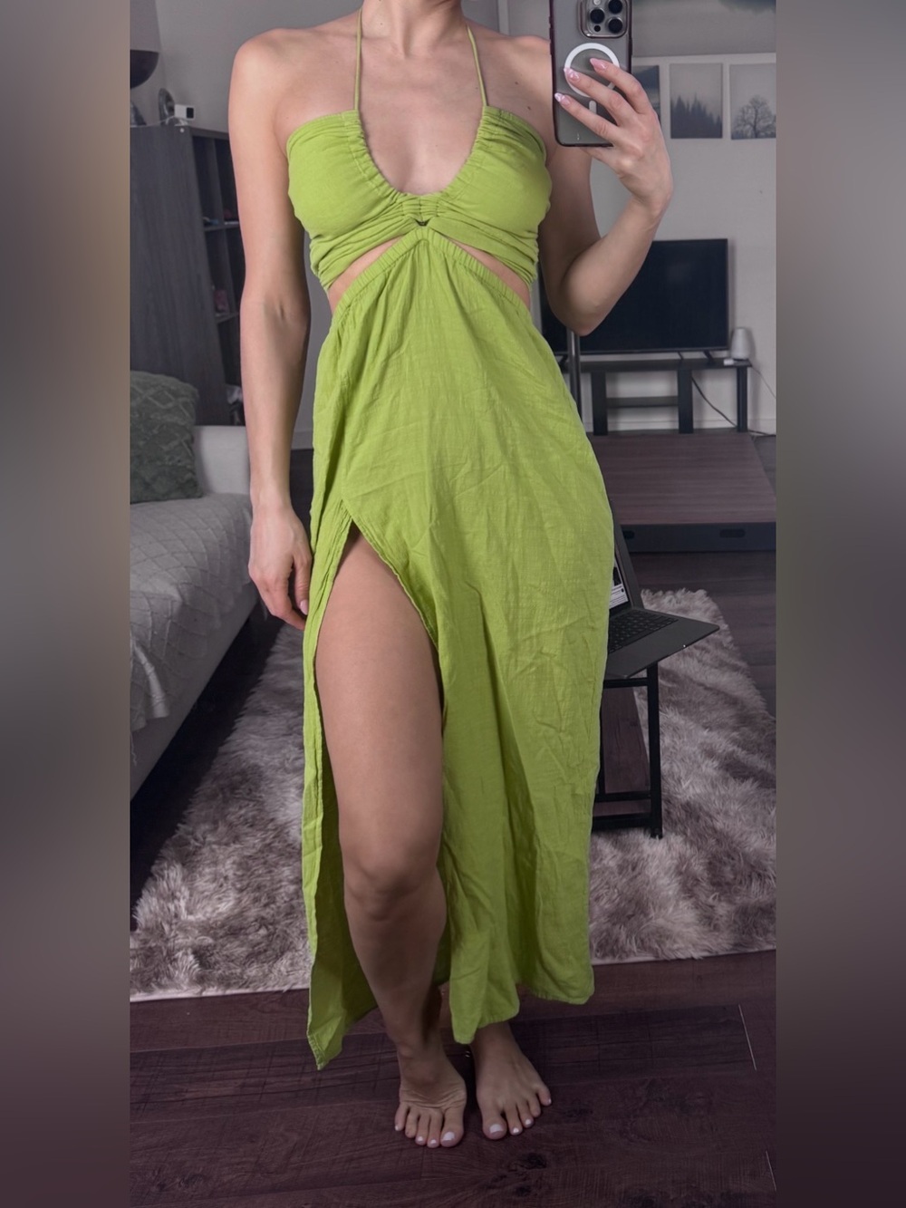 Green Halter Cutout Maxi Dress